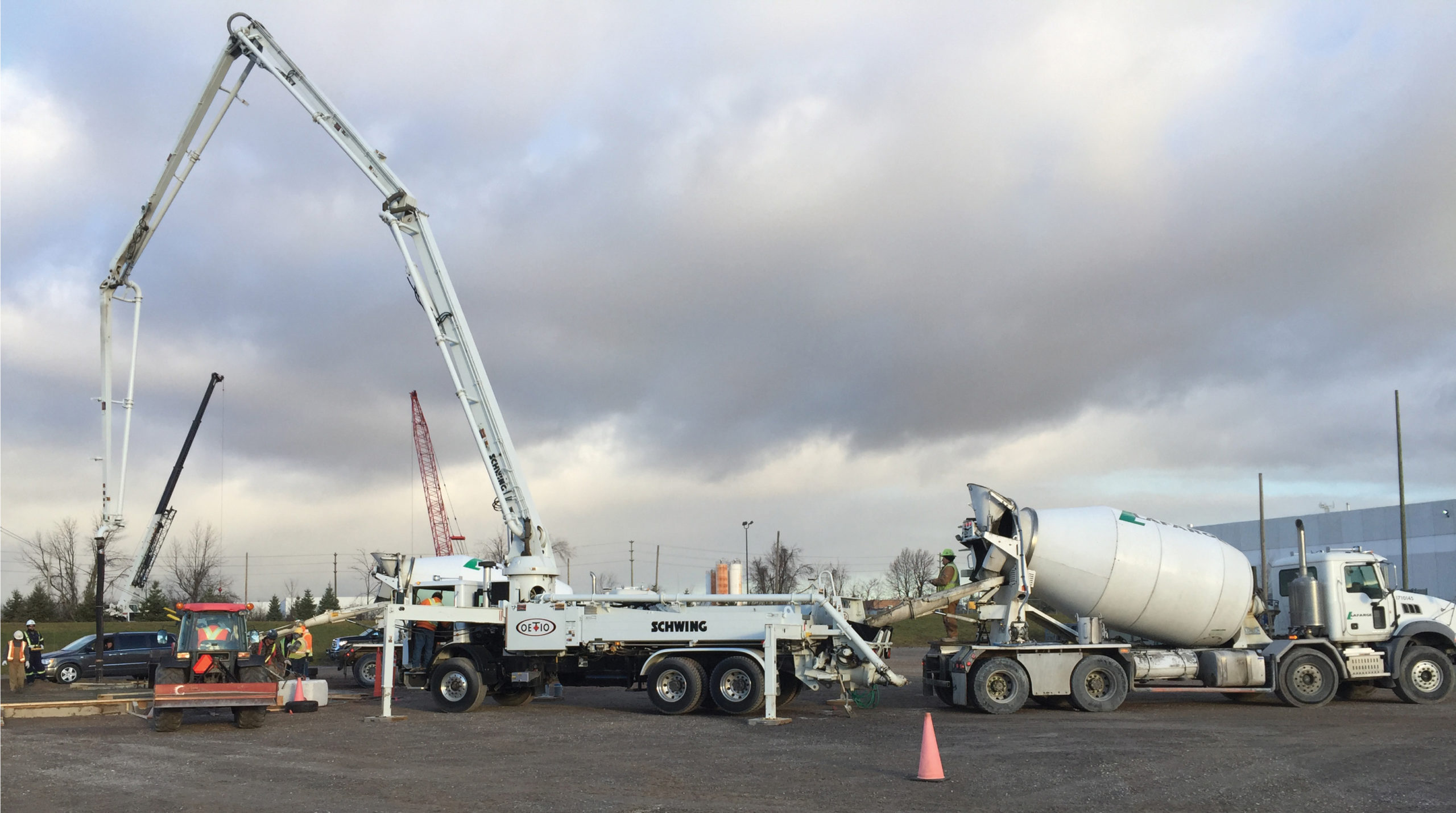 It was a b busy day as the concrete was poured ahead of erecting the new crane at OETIO in Oakville.