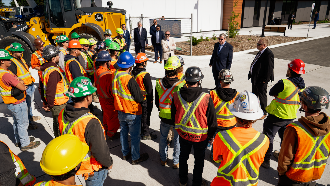 Dave Turple and Mike Gallagher Speak to apprentices at the ribbon cutting ceremony of the new office and training campus in Oro-Medonte