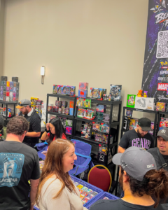 A booth featuring cards and small trinkets
