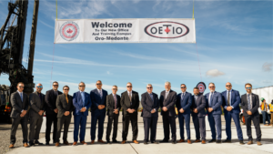 IUOE and OETIO executives and business reps stand in-front of a banner which reads: "Welcome to our New Office and Training Campus, Oro-Medonte" with the OETIO and IUOE Local 793 logo's on either side.