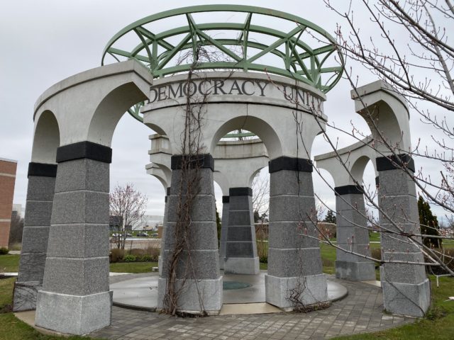 The memorial garden and monument at Local 793 head office in Oakville.