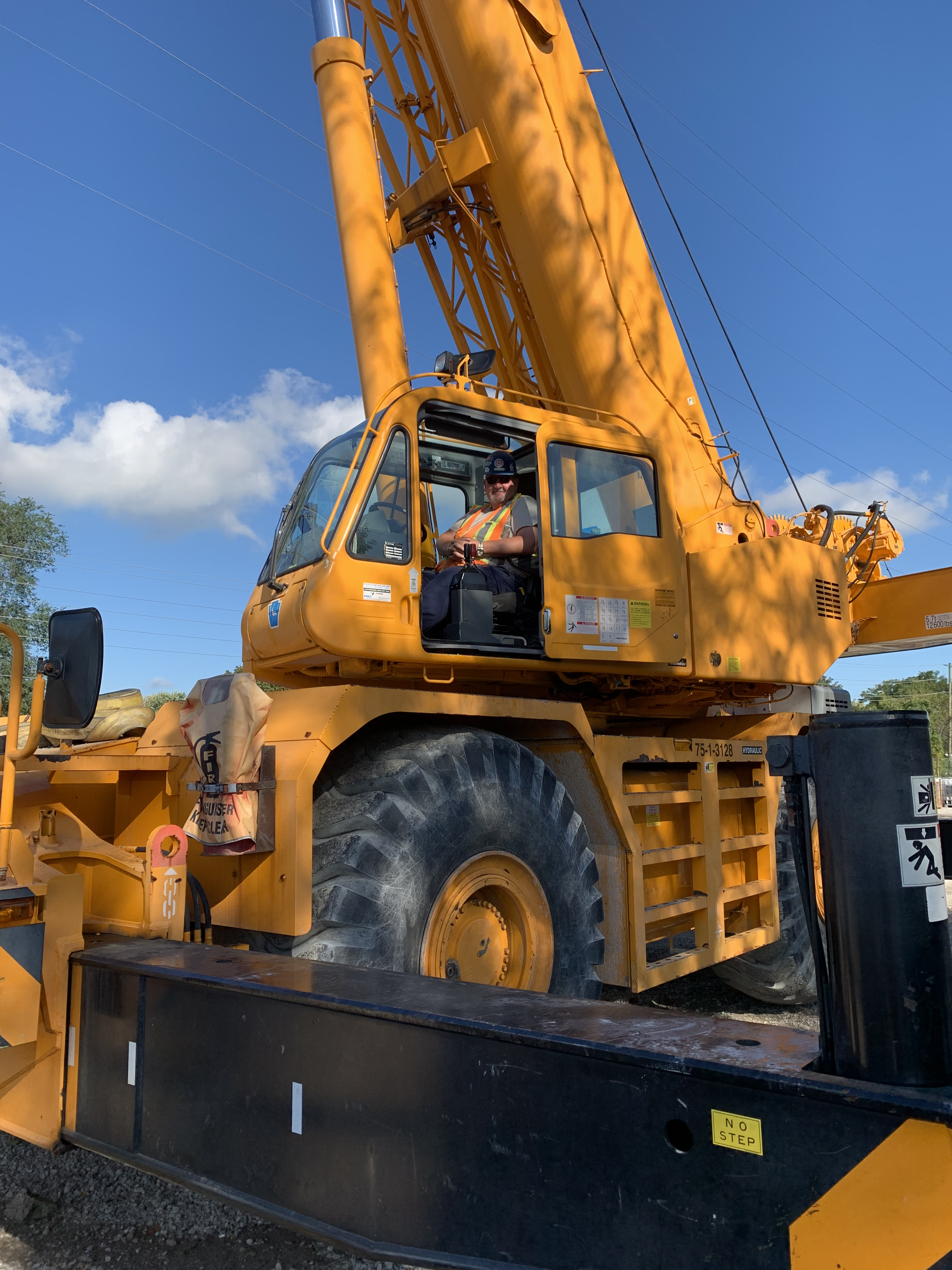 Local 793 member Bruce Sadler is operating a Tadono 75-ton terrain crane.