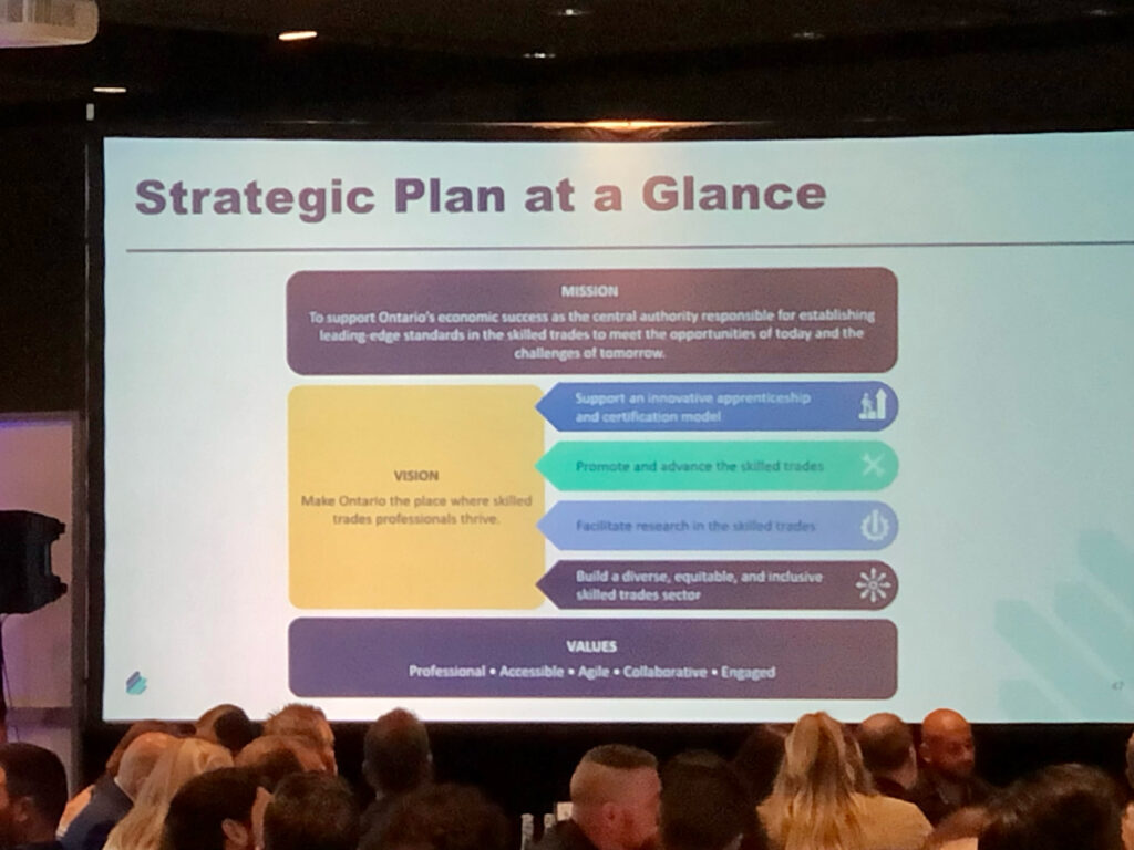 A photo of a presentation slide titled: Strategic Plan at a Glance.