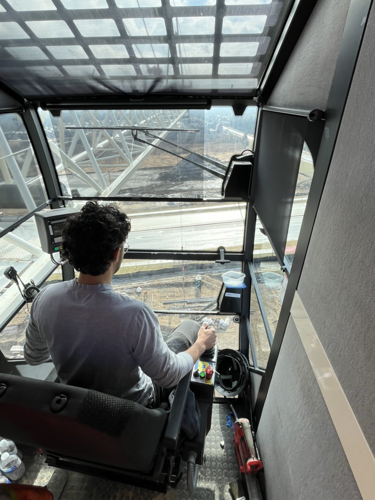 Image of Kevin Rodrigues inside a tower crane