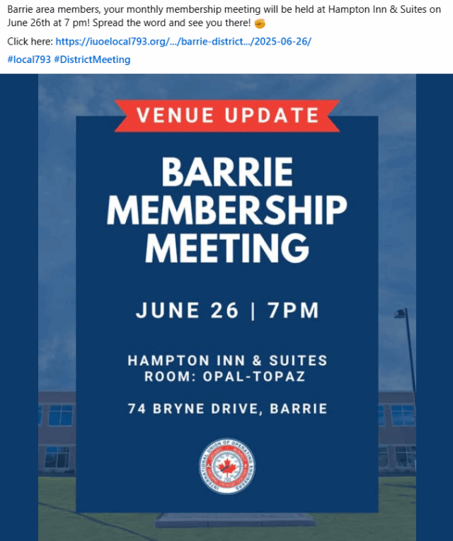 Barrie Monthly Meeting Venue Update - Social Post
