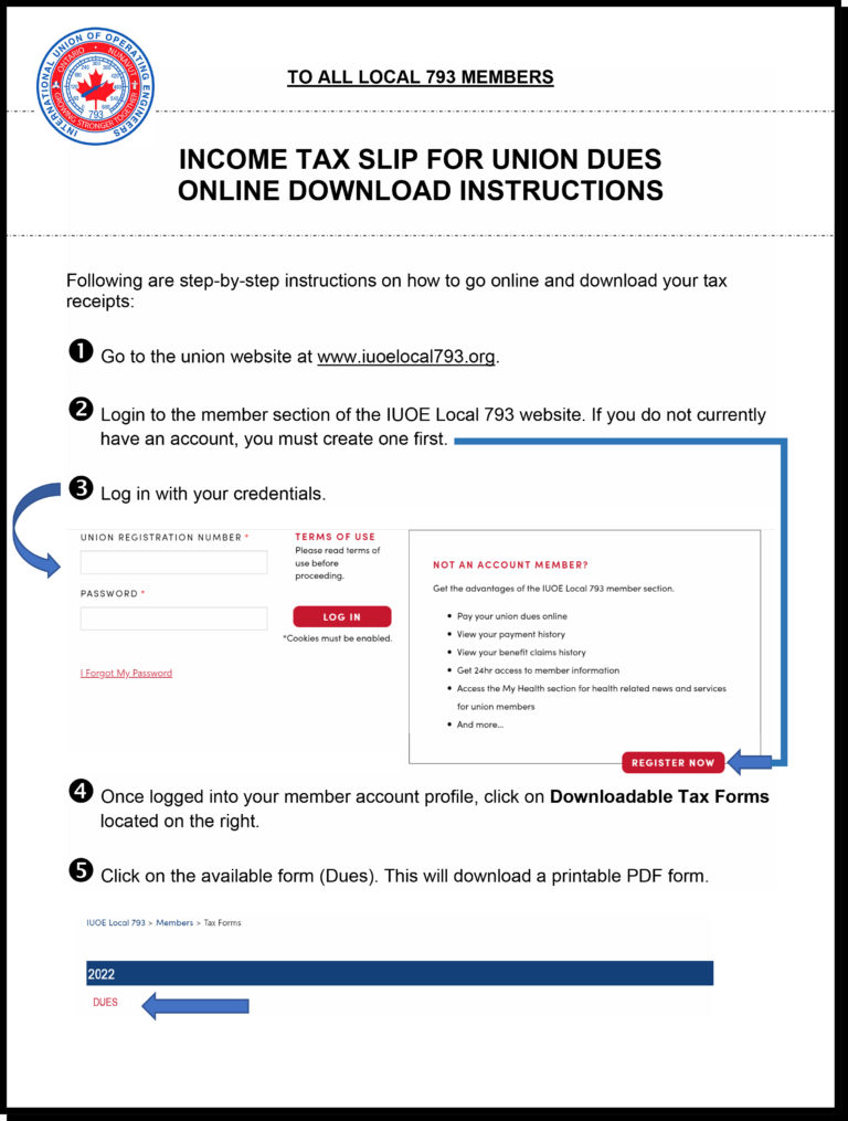 Income Tax Slip for Union Dues Online Download Instructions