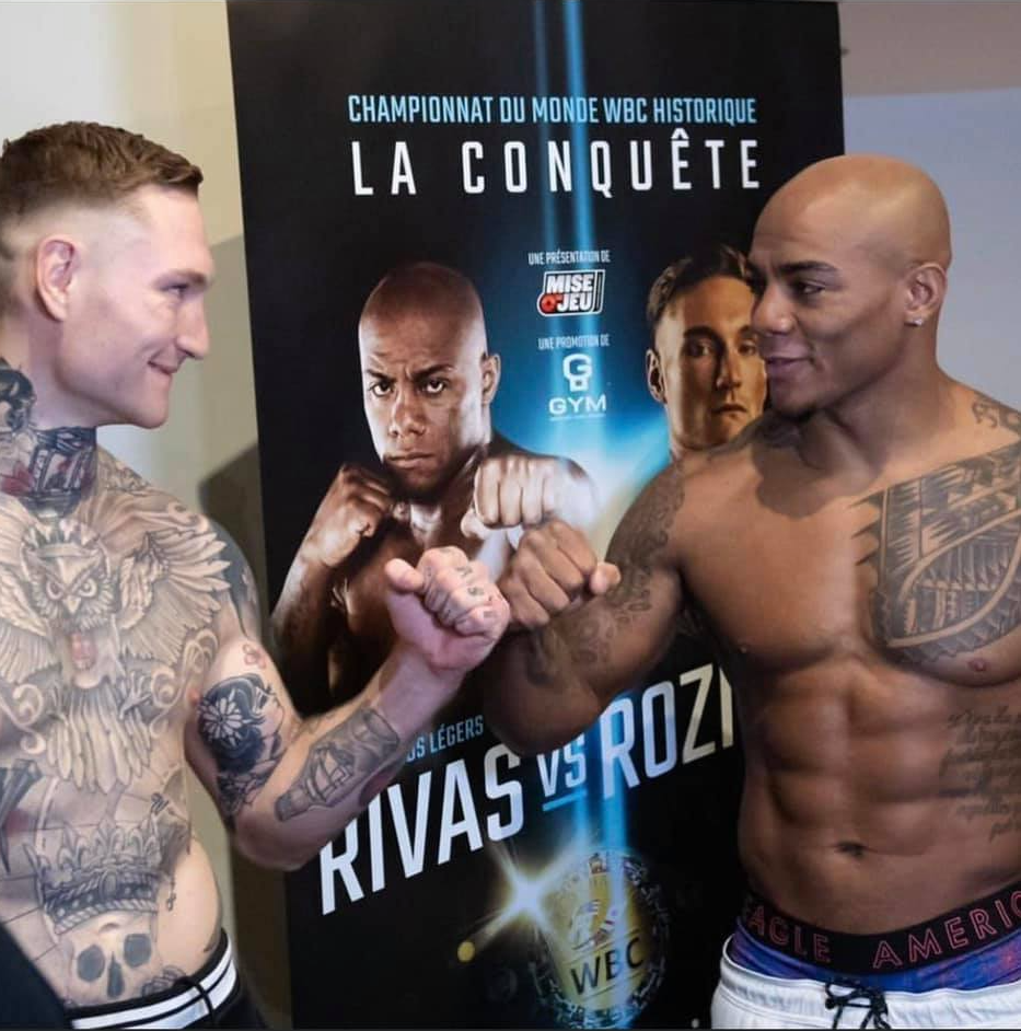 Ryan Rozicki and Oscar Rivas prepare for their WBC bridgerweight championship fight at Olympia Theatre in Montreal.

